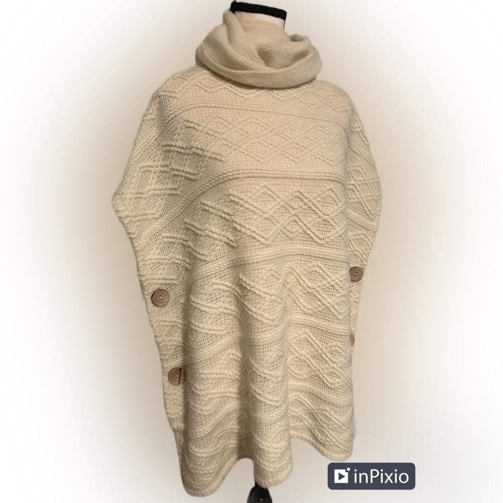 BOHO Ultra Soft Women's Patterned Knit Turtleneck Pullover Poncho SZ OSFM